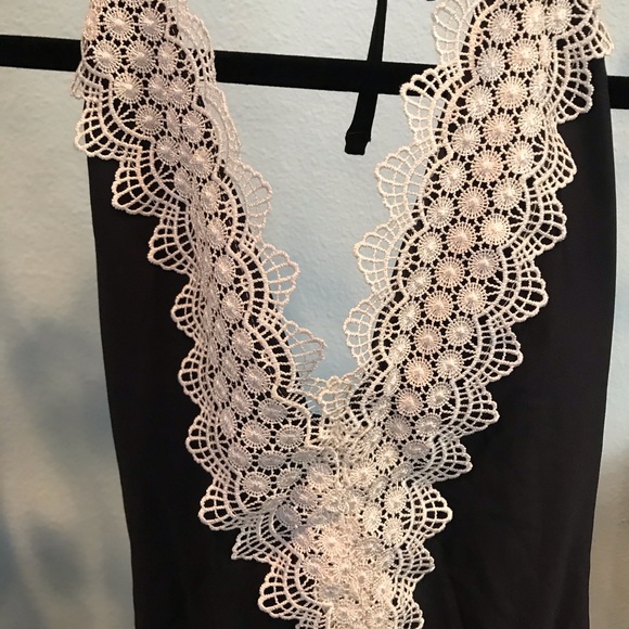 Black one piece swimsuit with lace trim - Picture 2 of 2